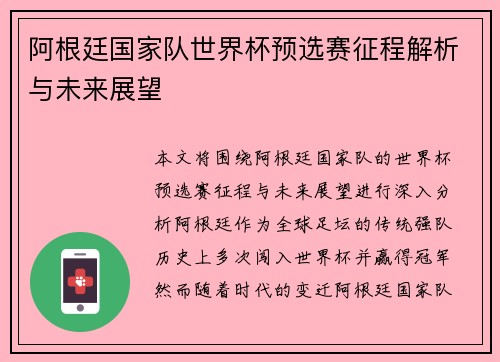 阿根廷国家队世界杯预选赛征程解析与未来展望